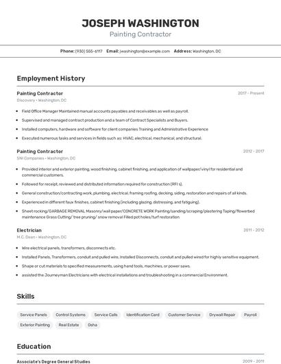 Painting Contractor Resume