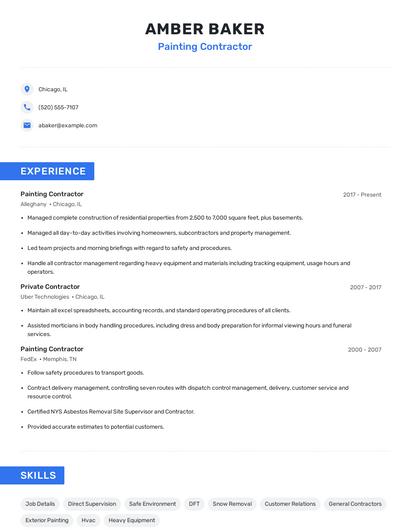 Painting Contractor Resume