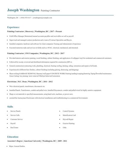 Painting Contractor Resume