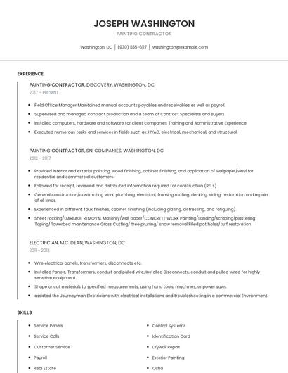 Painting Contractor Resume