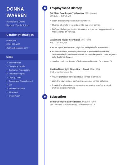 Paintless Dent Repair Technician Resume