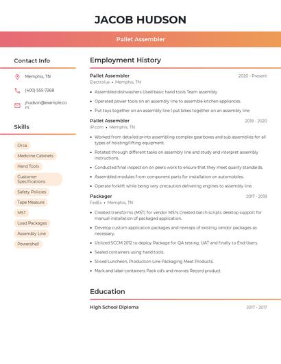 Pallet Assembler Resume