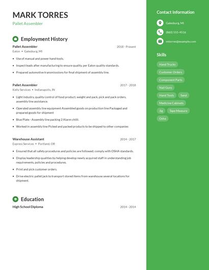 Pallet Assembler Resume
