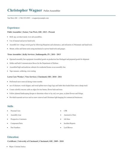 Pallet Assembler Resume