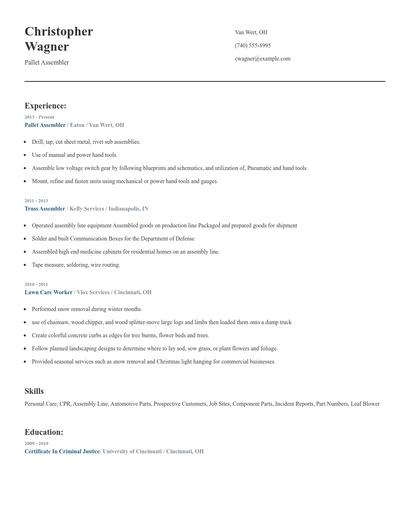 Pallet Assembler Resume