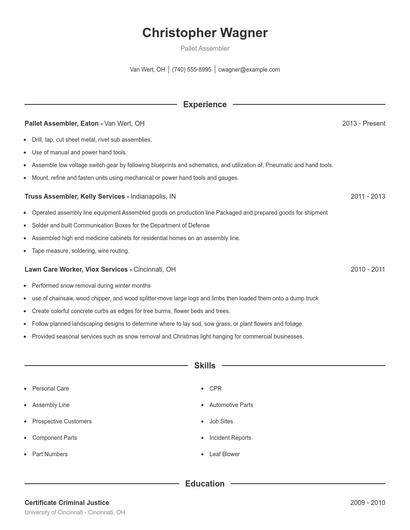 Pallet Assembler Resume