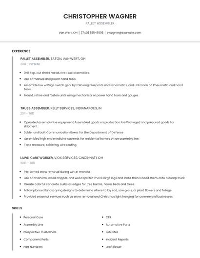 Pallet Assembler Resume