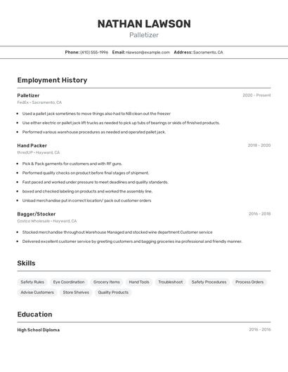 Palletizer Resume