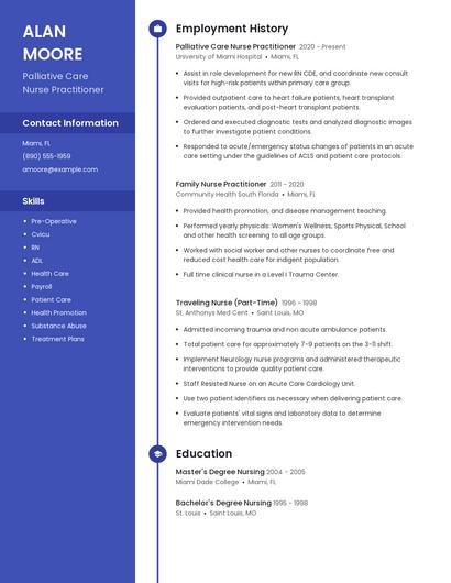 Palliative Care Nurse Practitioner Resume