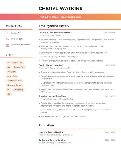 Palliative Care Nurse Practitioner Resume