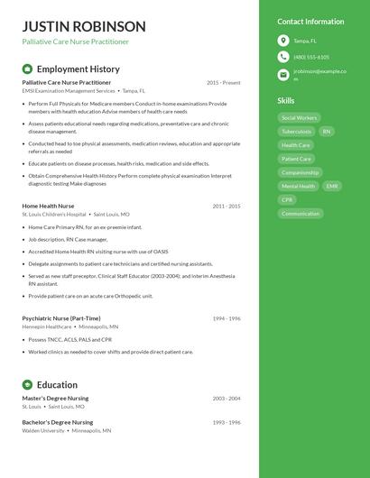 Palliative Care Nurse Practitioner Resume