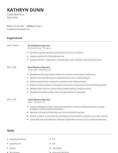 Panel Machine Operator Resume