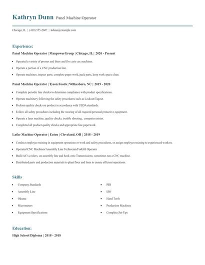 Panel Machine Operator Resume