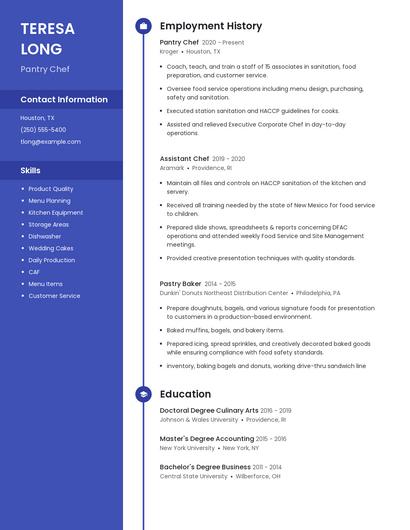 Pantry Chef Resume