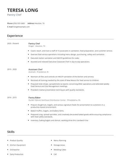 Pantry Chef Resume