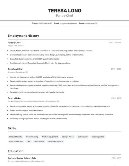 Pantry Chef Resume