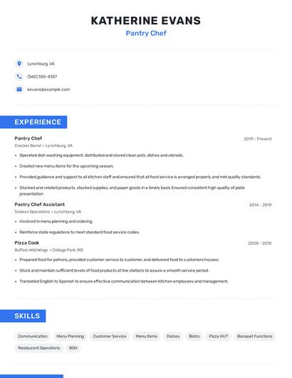 Pantry Chef Resume