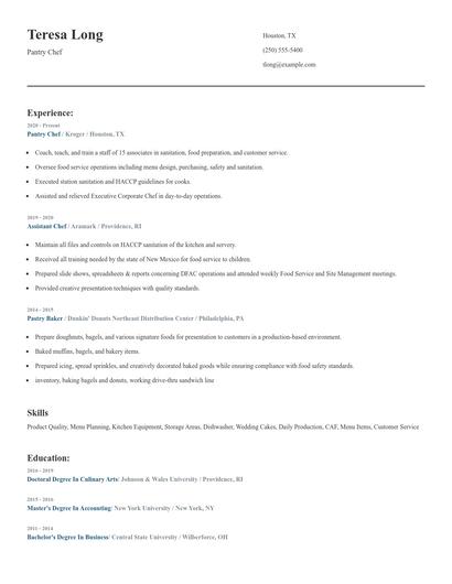 Pantry Chef Resume