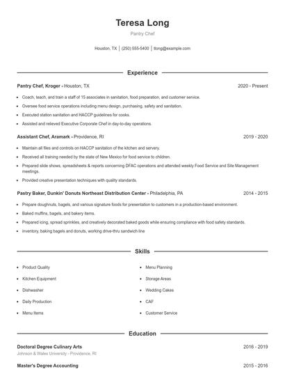 Pantry Chef Resume