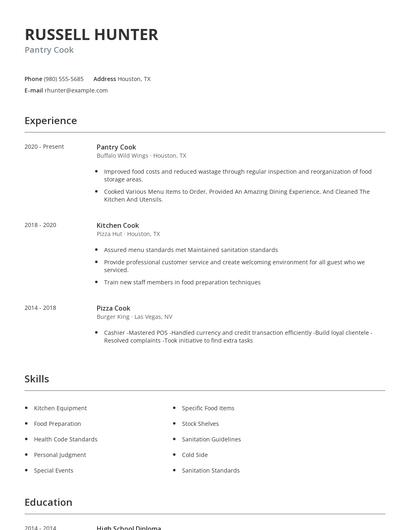 Pantry Cook Resume