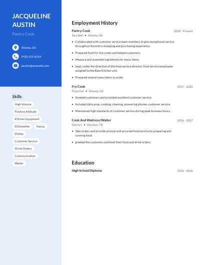 Pantry Cook Resume