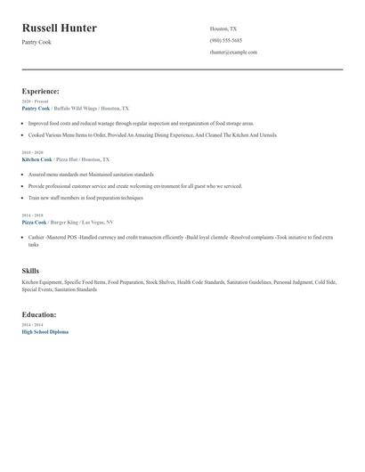 Pantry Cook Resume