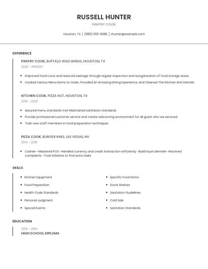 Pantry Cook Resume