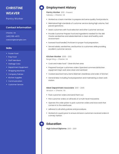 Pantry Worker Resume