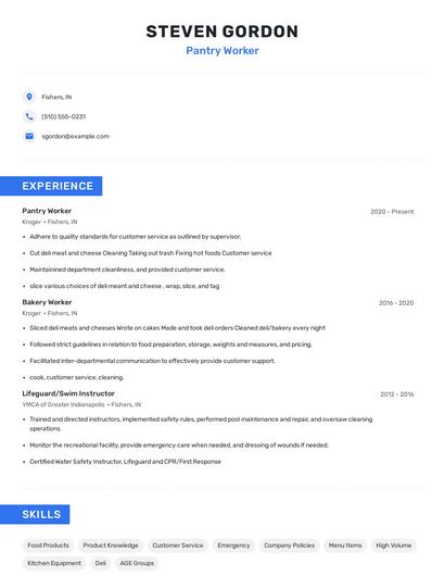 Pantry Worker Resume