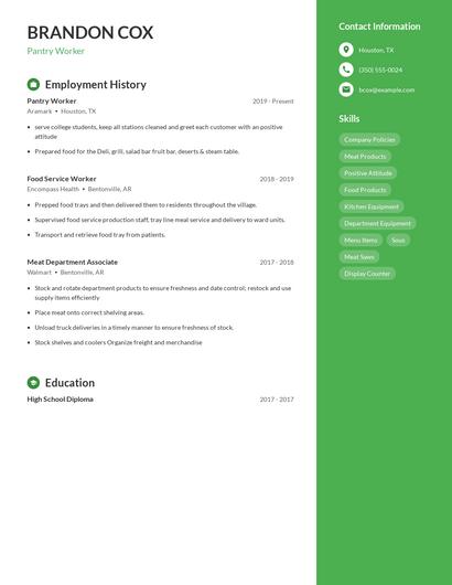 Pantry Worker Resume