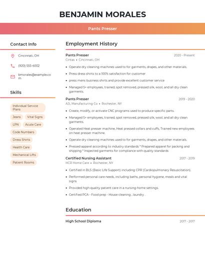 Pants Presser Resume