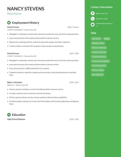 Pants Presser Resume