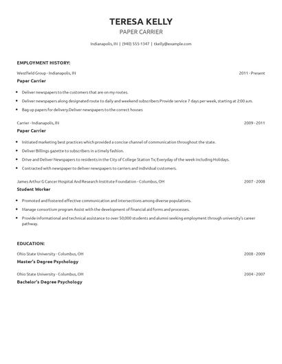 Paper Carrier Resume