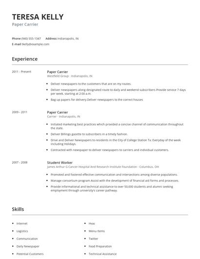 Paper Carrier Resume
