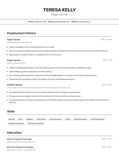 Paper Carrier Resume