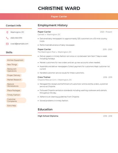 Paper Carrier Resume