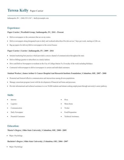 Paper Carrier Resume