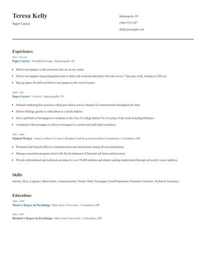 Paper Carrier Resume
