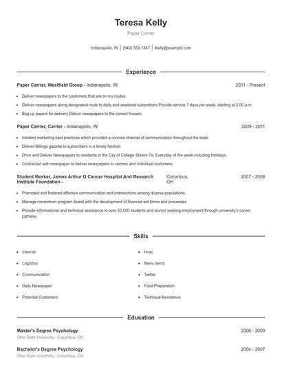 Paper Carrier Resume