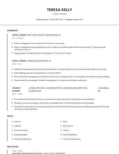 Paper Carrier Resume