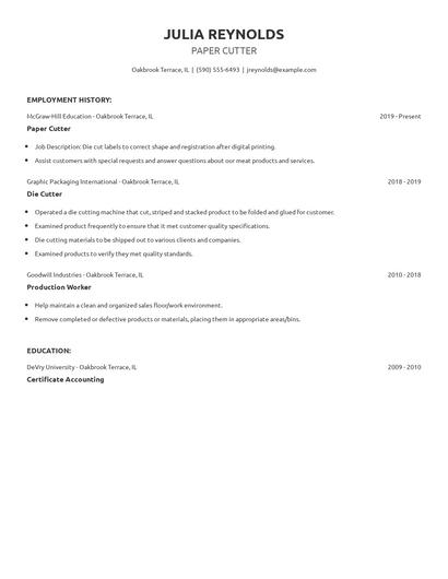 Paper Cutter Resume