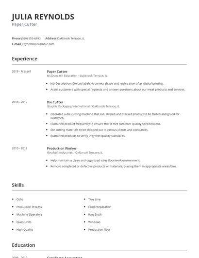 Paper Cutter Resume