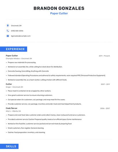 Paper Cutter Resume