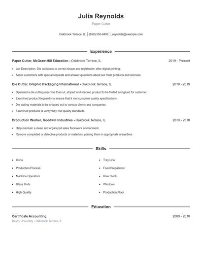 Paper Cutter Resume