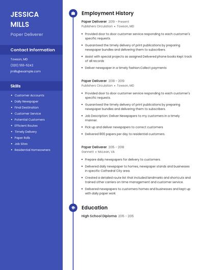 Paper Deliverer Resume