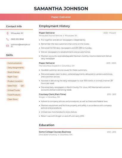 Paper Deliverer Resume