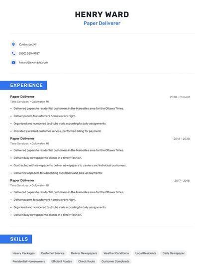 Paper Deliverer Resume