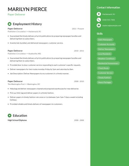 Paper Deliverer Resume