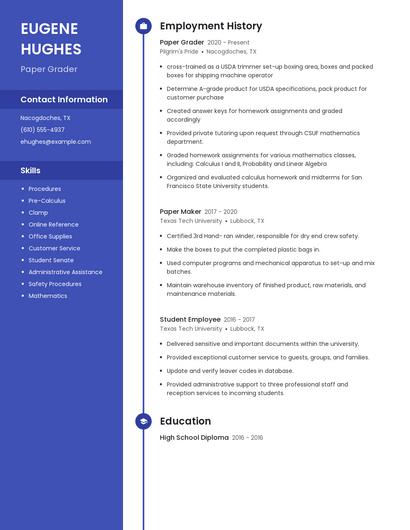 Paper Grader Resume
