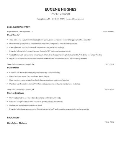 Paper Grader Resume